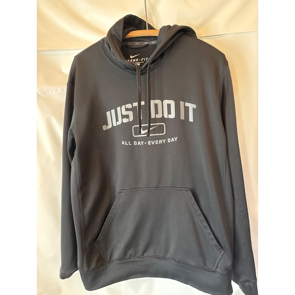 NIKE JUST DO IT ALL DAY EVERY DAY‎ THERMA-FIT MENS BLACK HOODIE PULLOVER Medium